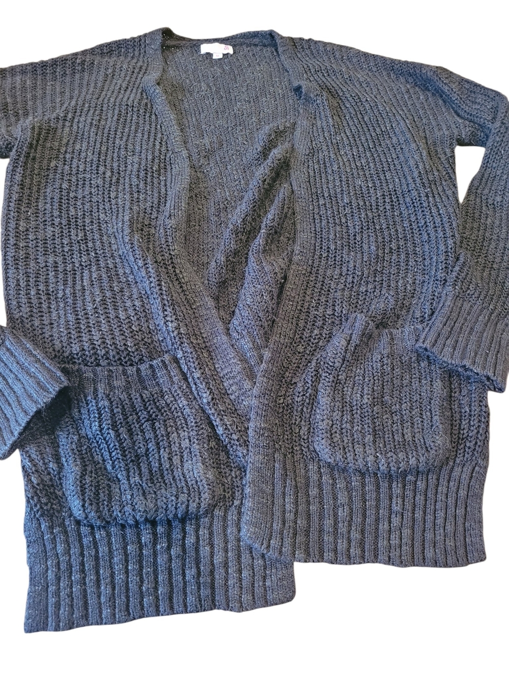 SO Women’s M Black Charcoal Chunky Knit Open Front Cardigan Sweater
